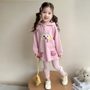 衣服 女童套装 春秋2025新款 儿童时髦洋气卫衣打底裤 两件套宝宝秋季