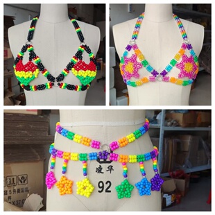 七彩手工珠亚克力串珠文胸链腰链欧美外搭珠子衣可爱马克龙颜色