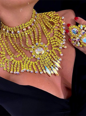 水钻金属网钻链条亮金色夸张项链