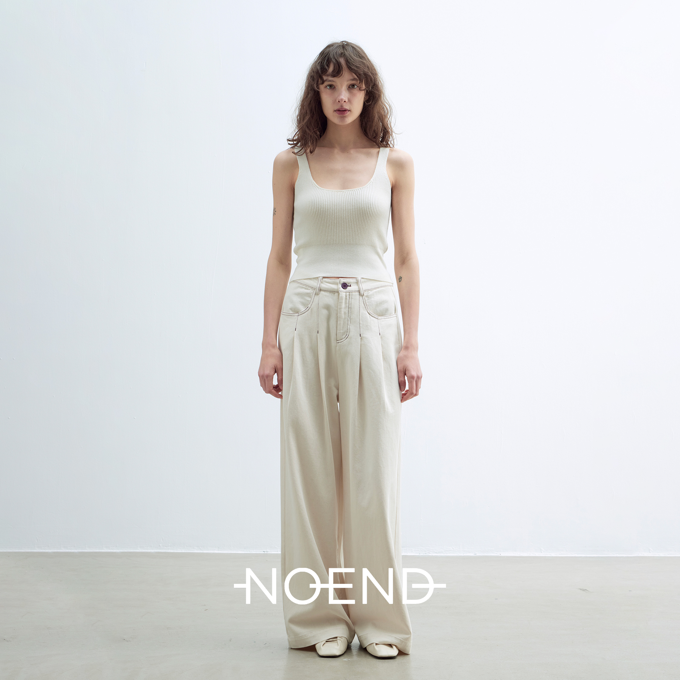 NOEND 25SS[C位] 撞色线压褶宽松显瘦百搭慵懒牛仔长裤