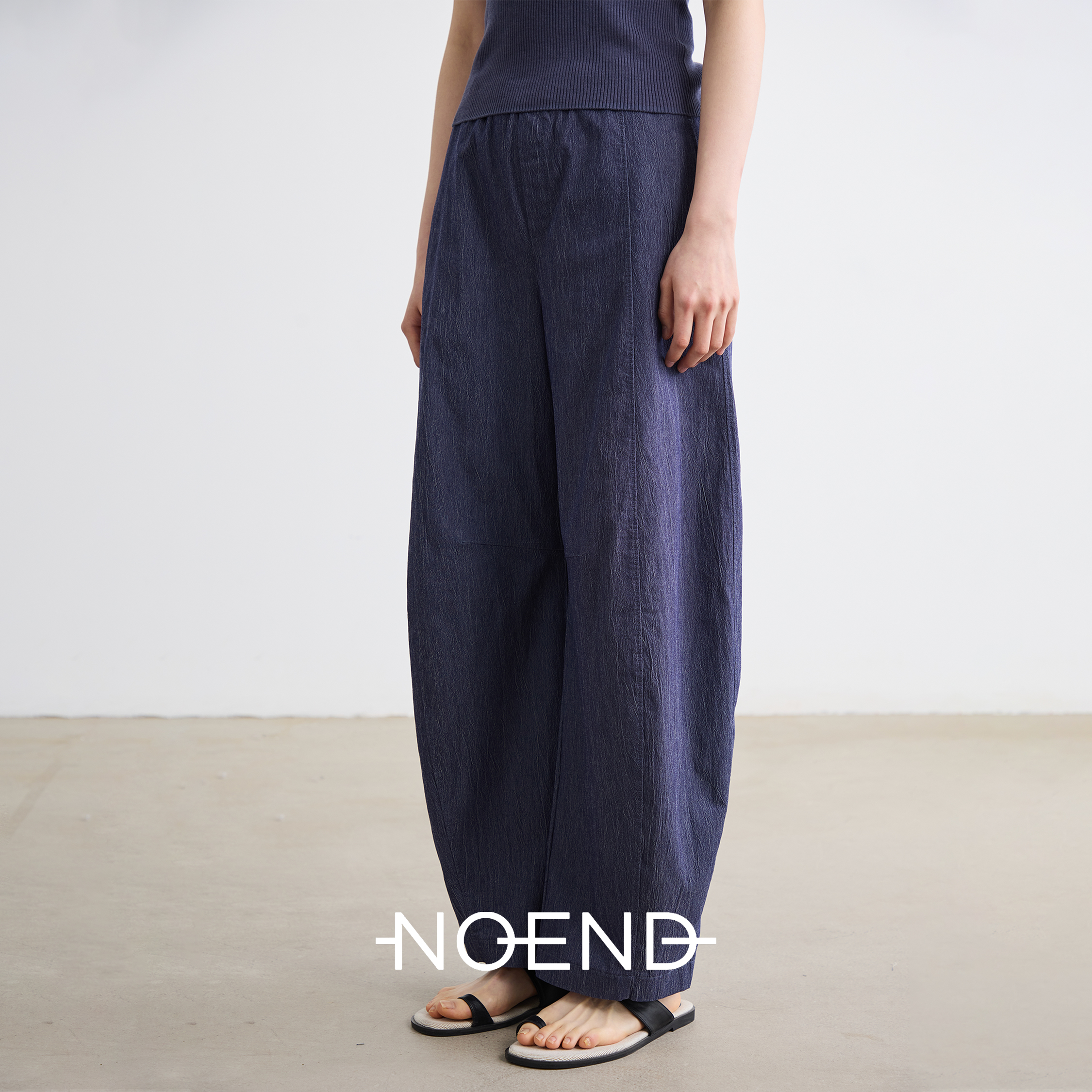 NOEND 25SS 简约廓形感松紧腰立体捏褶休闲镰刀裤长裤
