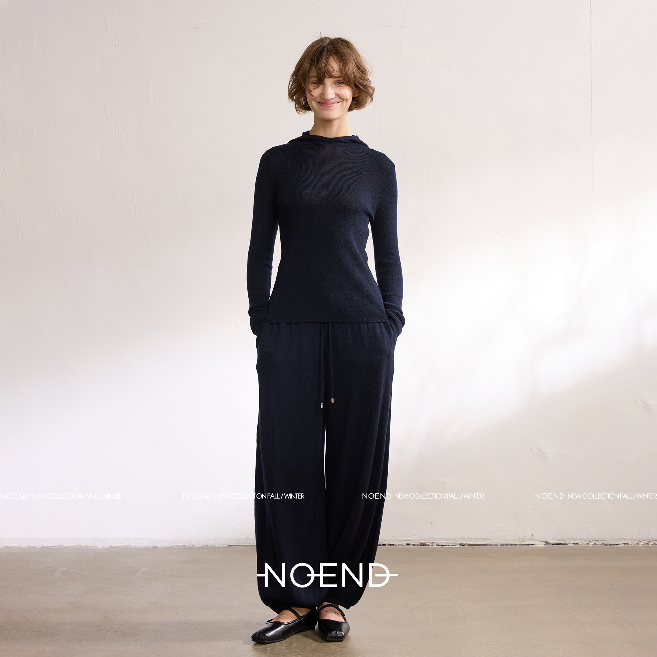 NOEND 25SS【赵丽颖宋美洁同款】绵羊毛连帽上衣弹力腰宽针织套装