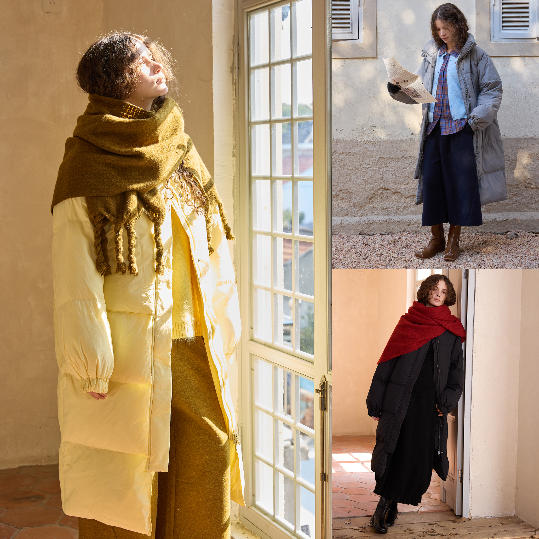 NOEND25冬日暖阳白鸭绒宽松立领廓形软糯大棉被长款羽绒服/赠围巾