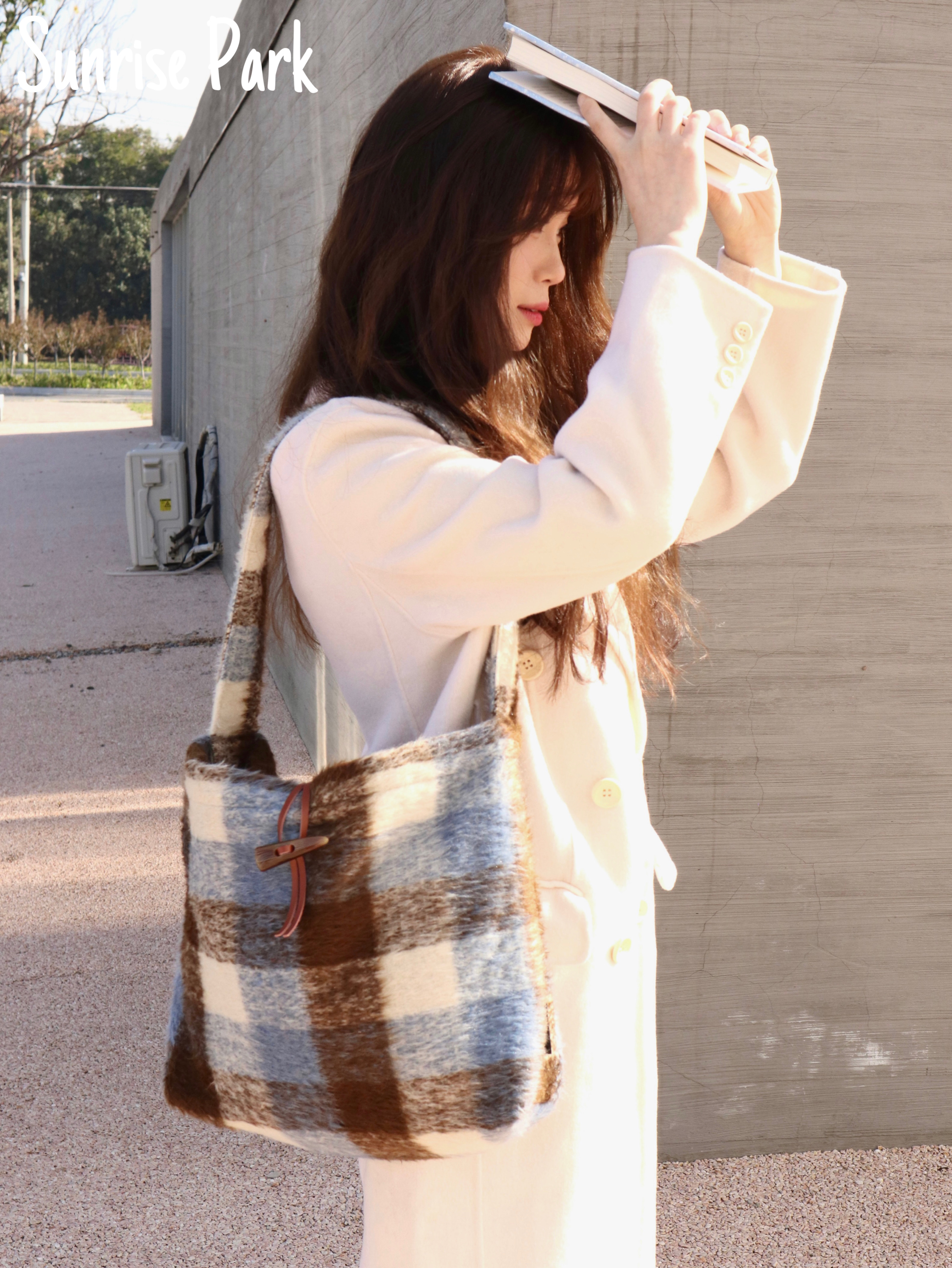 日落公园复古毛呢大容量托特包