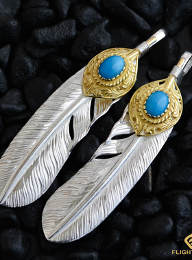 日本正品LaKey上金松石羽毛XL特大羽毛项链吊坠男女日本手工银饰