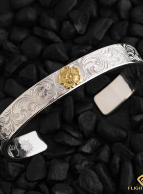 日本正品LaKey唐草樱花点金平打手镯情侣手镯男女日本手工银饰925