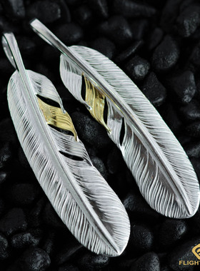 日本正品LaKey边角金羽毛XL特大羽毛项链吊坠男女日本手工银饰