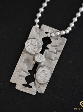 高山隆stoplight银刀片点银刻印 50cm珠链 项链吊坠男女手工