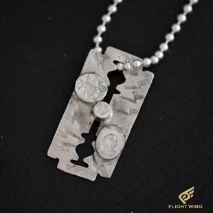 高山隆stoplight银刀片点银刻印 50cm珠链 项链吊坠男女手工