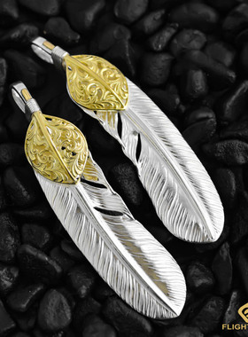 日本正品LaKey唐草上金羽毛XL特大羽毛项链吊坠男女日本手工银饰