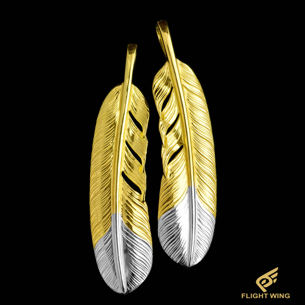 日本正品lakey逆金羽毛xl特大羽毛项链吊坠男女日本手工银饰