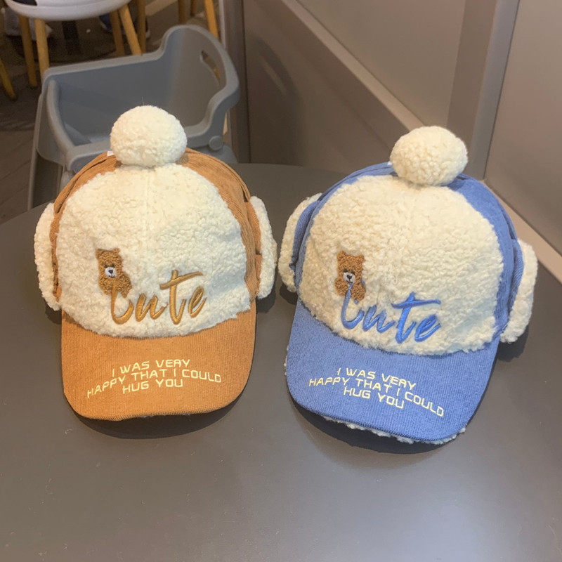 韩版儿童帽子秋冬季宝宝雷锋帽男女童小孩可爱保暖护耳帽幼儿毛球