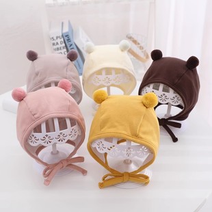 婴儿帽子春秋季 可爱超萌婴幼儿护卤门秋冬天新生儿男宝宝护耳帽潮