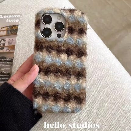 秋冬款毛绒布艺y77女y78m/vivo y37蓝棕条纹y36i保护套IQOO15/13/12IQOONEO11/10/9s pro+手机壳iqoo z9x/z8x