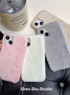 秋冬款保暖防冻手毛绒V30情侣oppo findx6pro/5/3手机壳11pro+/10真我realme gtneo5se/3/2t简约v11s纯色男女