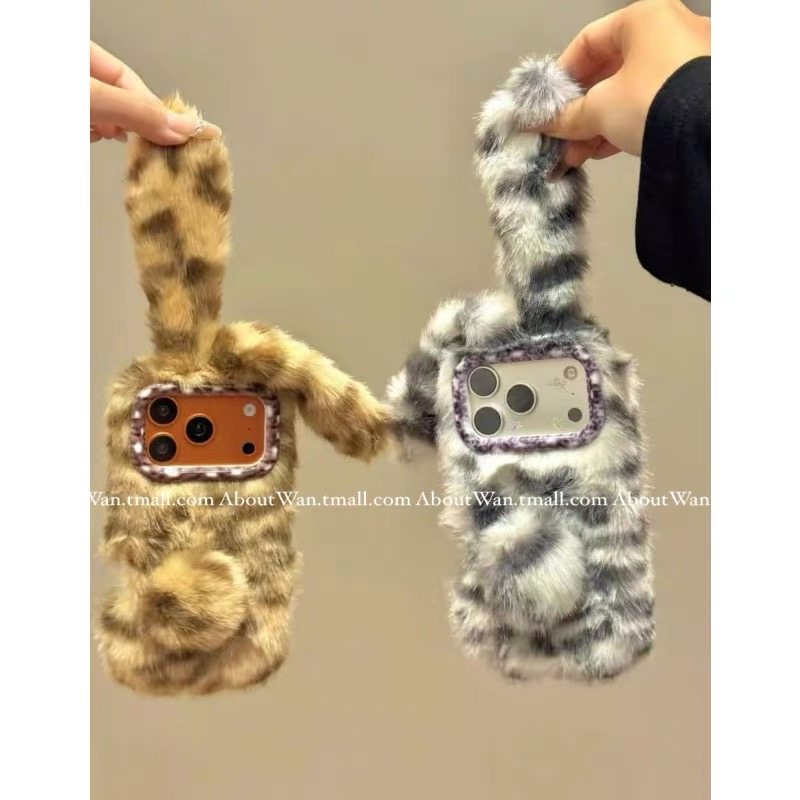 秋冬慵懒高级感豹纹兔子耳朵毛绒适用华为nova15pro/14/13/12se手机壳magic8/7pro/6/5荣耀play10c/9t/8T/7t