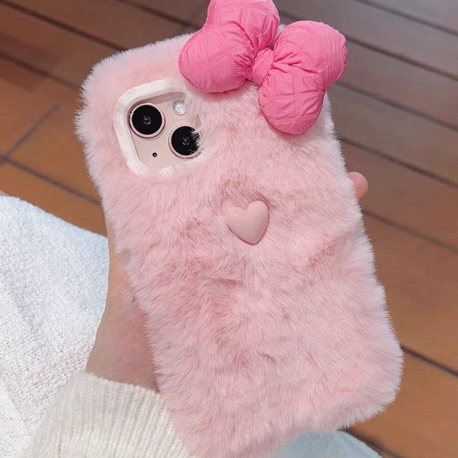 ins毛绒秋冬爱心蝴蝶结y500可爱y50m/vivo X300pro/X200/X100s/y300Y200i手机壳vivos50promini/s30/S20/S19