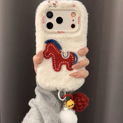 2026年本命年小马可爱新年A6PRO/a5女a3/a2m秋冬款OPPOFindx9pro/8s+/7ultra毛绒OPPO Reno15pro/14/k13/k12x