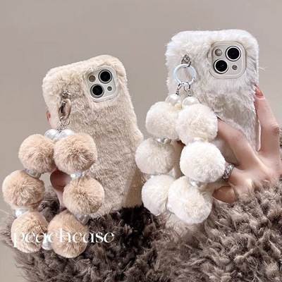小红书秋冬款毛茸茸保暖手毛球13mini手提绳16pro适用iPhone15promax手机壳14plus苹果11/1+12一加ace3V/2pro