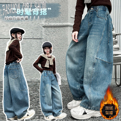 子冬装女大童加厚直筒裤