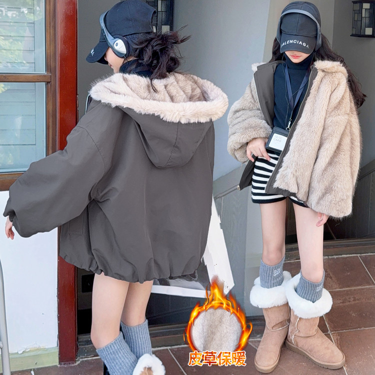穿皮草外套女童毛毛夹克