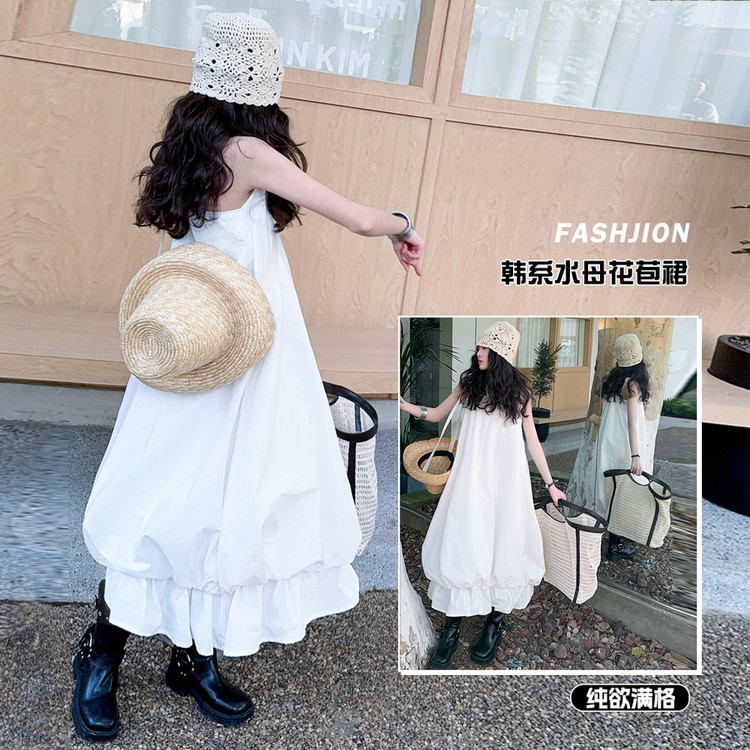 女中大童连衣裙夏装2025新款洋气儿童小白裙女孩夏季女童裙子