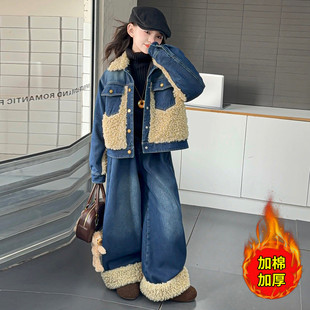 11男女孩加绒加厚秋牛仔套装 潮6岁7时尚 2025秋冬新款 女童外套装