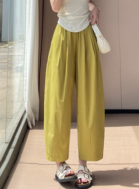 夏天薄款裤子女日系萝卜松紧显瘦高腰宽松九分休闲裤哈伦裤A12241