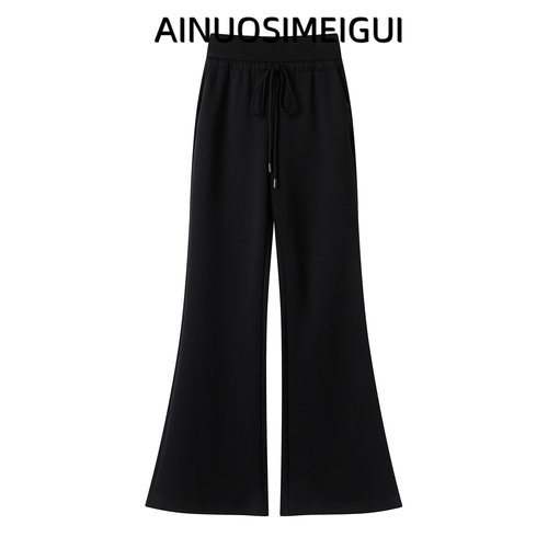 艾诺丝玫瑰旗舰店2025秋季女装松紧腰微喇休闲裤显瘦长裤AR873006