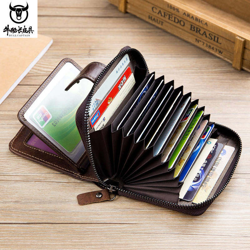 牛船长男钱卡包一体真皮风琴卡包头层牛皮多卡位相册位驾驶证钱包