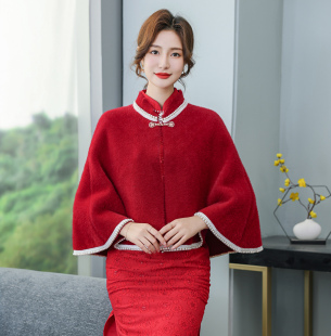 旗袍披肩女年轻款 新娘结婚订珠敬酒服皮草披肩小外套 2026秋冬新款
