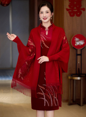 喜婆婆旗袍外搭披肩秋冬加厚