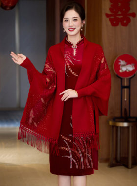 喜婆婆旗袍外搭披肩秋冬加厚