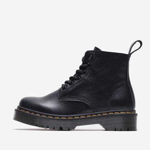 固特异新款头层皮软皮马丁靴英伦风短筒厚底荔枝纹真皮靴子男女款