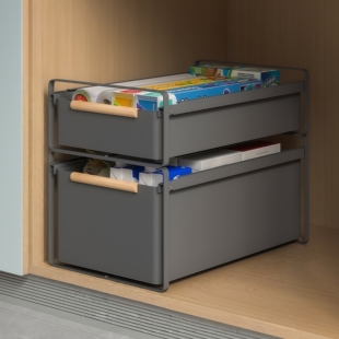 橱柜收纳筐免打孔厨房橱柜拉篮双层抽屉式置物架迷你水吧储物盒