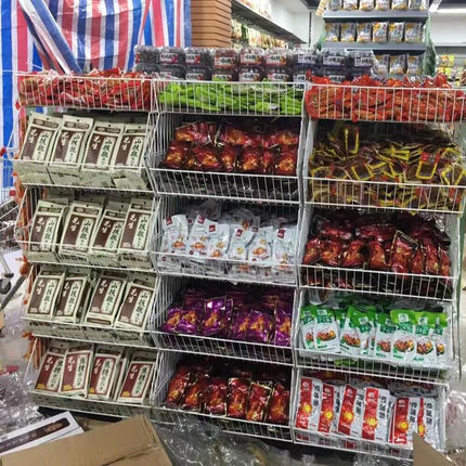 超市斜口篮货架零食架面包架药店便利店食品架玩具叠笼展示架带轮