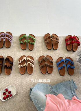 TLE MIKELIN 2026年红色双扣带勃肯鞋女夏外穿厚底套趾时尚凉拖鞋