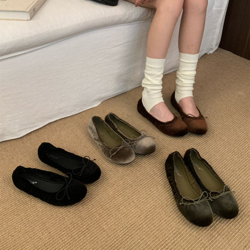 棕色鞋子女蝴蝶结芭蕾舞
