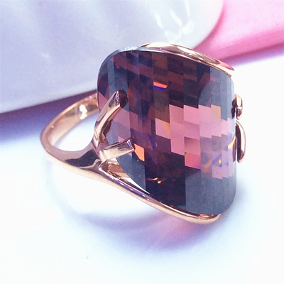 俄罗斯585紫金镀18K玫瑰金韩版个性女奢华镶嵌镭射开口可调节戒指