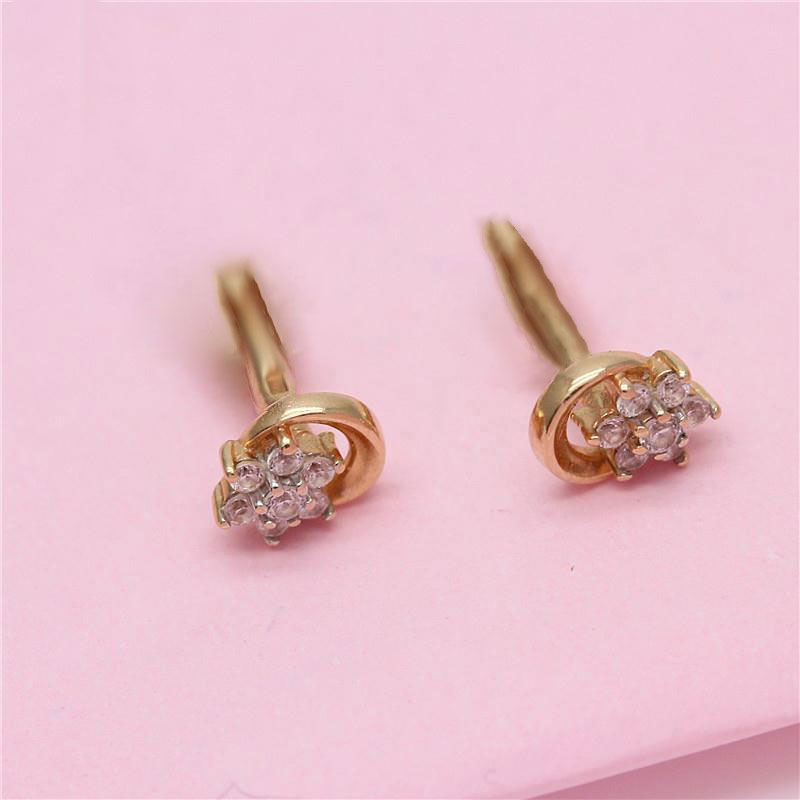俄罗斯585紫金时尚精致锆石雪花耳钉镀14K彩金玫瑰金耳饰小众简约