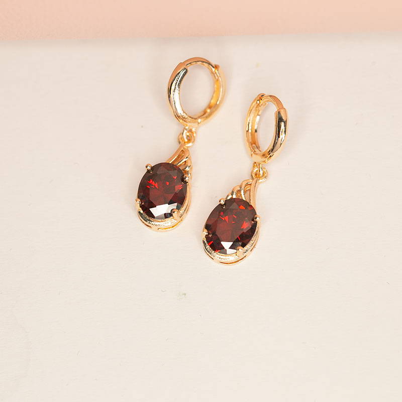 俄罗斯585紫金椭圆耳环女款轻奢小众简约百搭ins风精致高级感耳饰