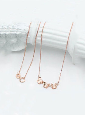 俄罗斯585紫金简约精美蝴蝶项链女款玫瑰金时尚锁骨链气质优雅ins