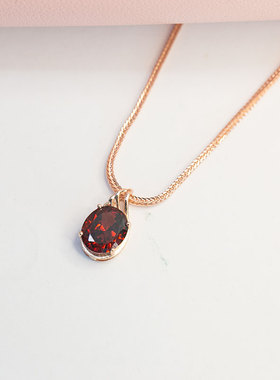 俄罗斯585紫金时尚豪华镀14K玫瑰金烟色椭圆吊坠项链女士精致礼物