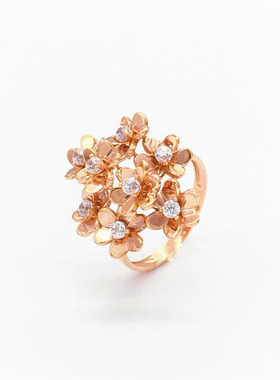 俄罗斯镀玫瑰金大气立体镶镂空格桑花个性开口戒指饰品