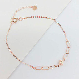 俄罗斯585紫金时尚个性方块拼接手链精致玫瑰金手饰女士ins高级感