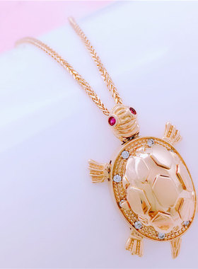 俄罗斯585紫金招财龟吊坠女士镀14K玫瑰金韩版时尚大气锁骨链礼物