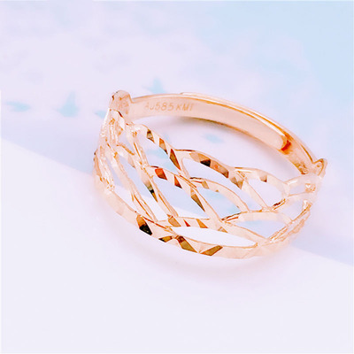 俄罗斯585紫金镀18K森系镂空戒指女款开口指环时尚个性高级感礼物