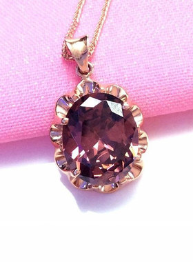 俄罗斯585紫金时尚简约气质奢华烟色花边吊坠镀14K玫瑰金女款饰品