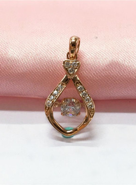 俄罗斯585紫金镀14k镶锆石灵动水滴吊坠时尚玫瑰金精致饰品礼物女