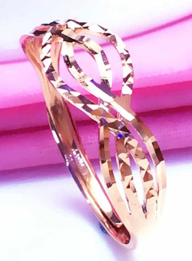 俄罗斯585紫金镀18k彩金活口波浪戒指女款洋气玫瑰金指环简约气质